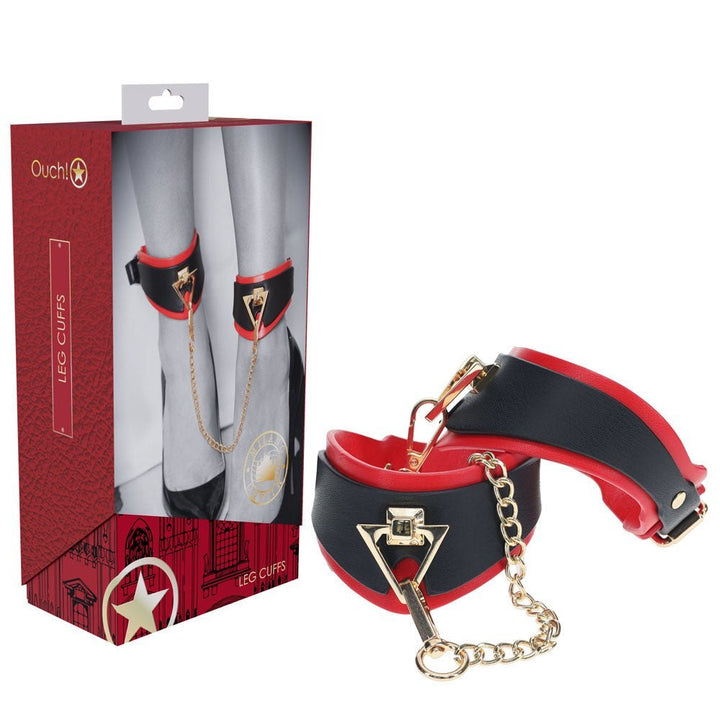 OUCH! Milan Collection - Leg Cuffs - Black/Red Restraints – Sex toys NZ by Naughtyhut. Discreet delivery nationwide.