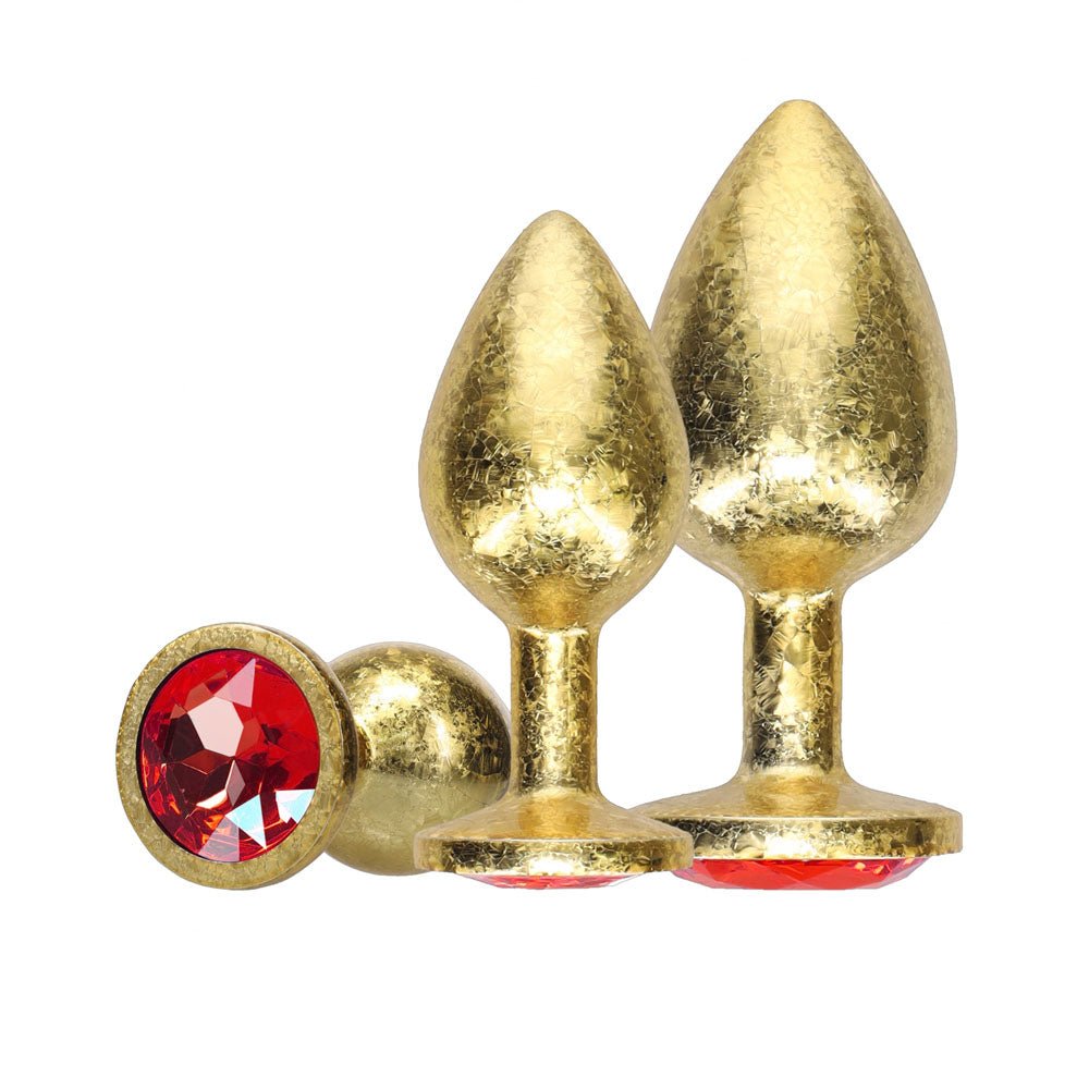 OUCH! Milan Collection - Metal Anal Plug Set - Gold - Gold Butt Plugs with Gem Bases - Set of 3 Sizes – Sex toys NZ by Naughtyhut. Discreet delivery nationwide.