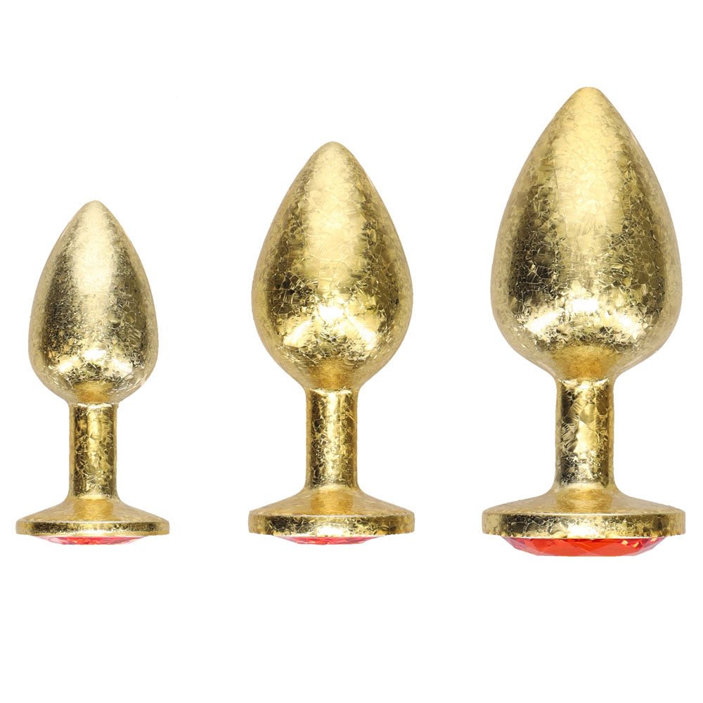 OUCH! Milan Collection - Metal Anal Plug Set - Gold - Gold Butt Plugs with Gem Bases - Set of 3 Sizes – Sex toys NZ by Naughtyhut. Discreet delivery nationwide.