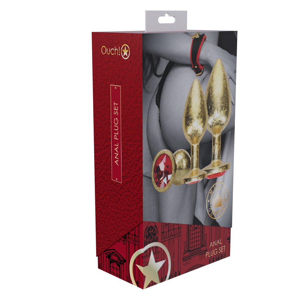 Buy OUCH! Milan Collection - Metal Anal Plug Set - Gold - Gold Butt Plugs with Gem Bases - Set of 3 Sizes – Naughtyhut NZ sex toys online. Discreet delivery & top brands.