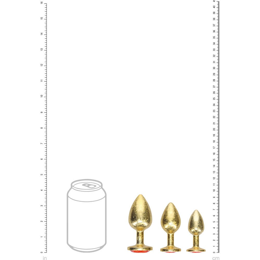 OUCH! Milan Collection - Metal Anal Plug Set - Gold - Gold Butt Plugs with Gem Bases - Set of 3 Sizes – Sex toys NZ by Naughtyhut. Discreet delivery nationwide.