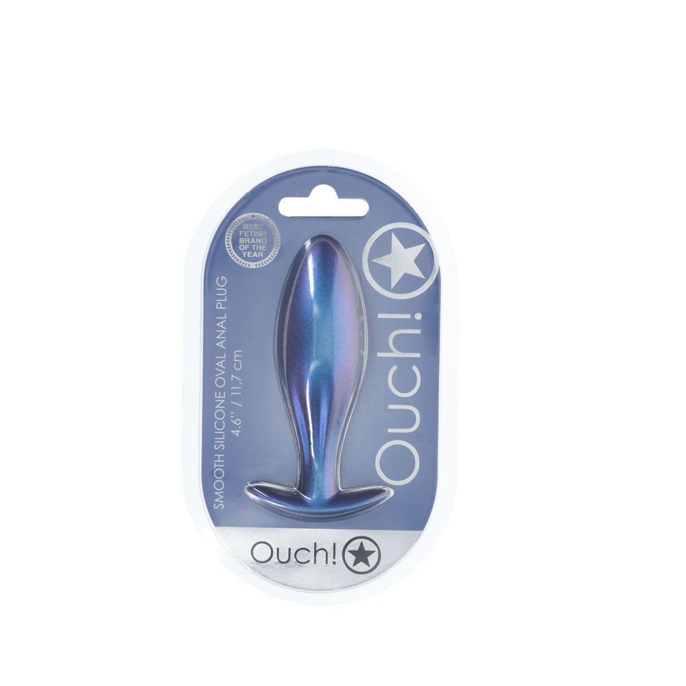 Buy OUCH! Oval Anal Plug - Metallic Blue - Metallic Blue 11.7 cm Butt Plug – Naughtyhut NZ sex toys online. Discreet delivery & top brands.