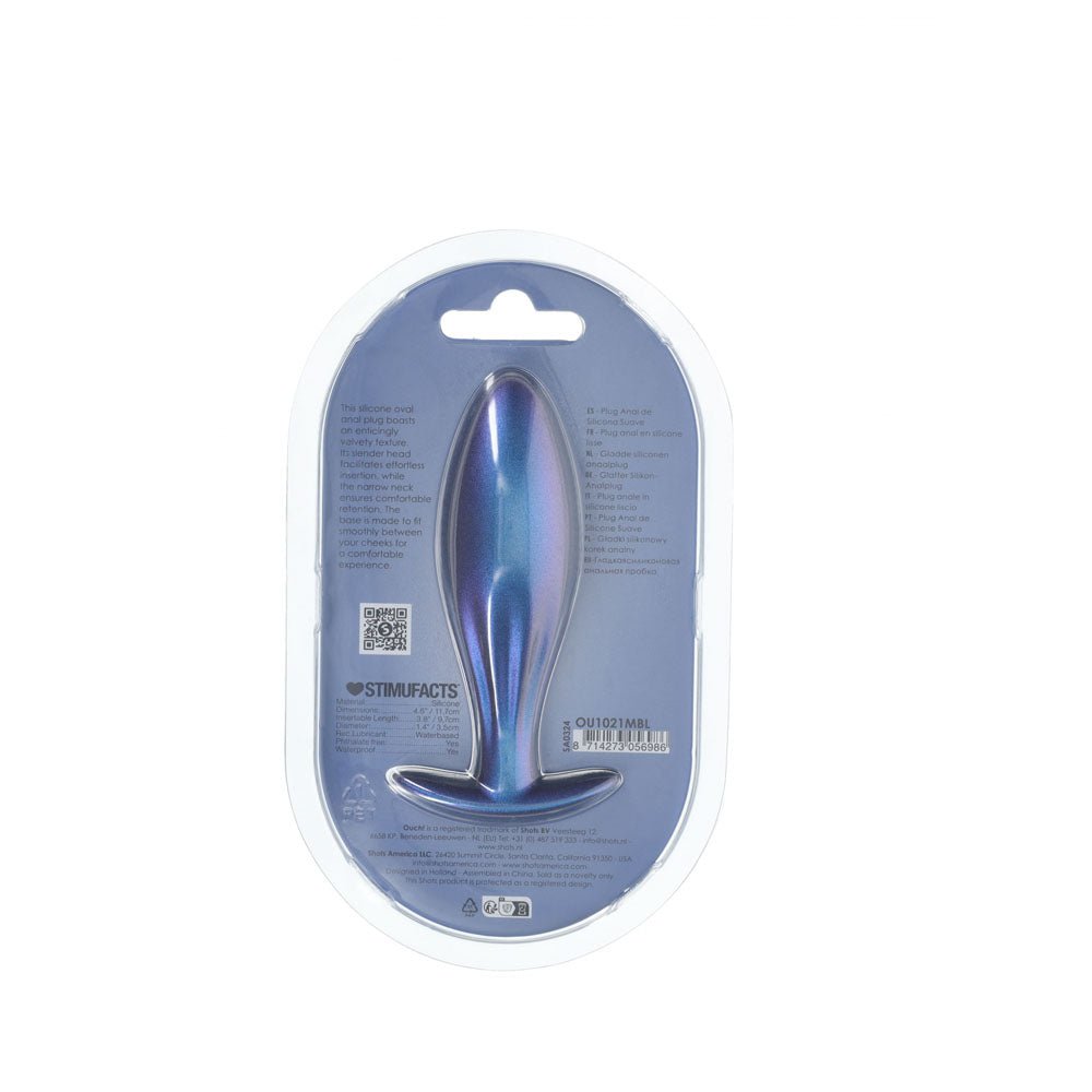 Buy OUCH! Oval Anal Plug - Metallic Blue - Metallic Blue 11.7 cm Butt Plug – Naughtyhut NZ sex toys online. Discreet delivery & top brands.