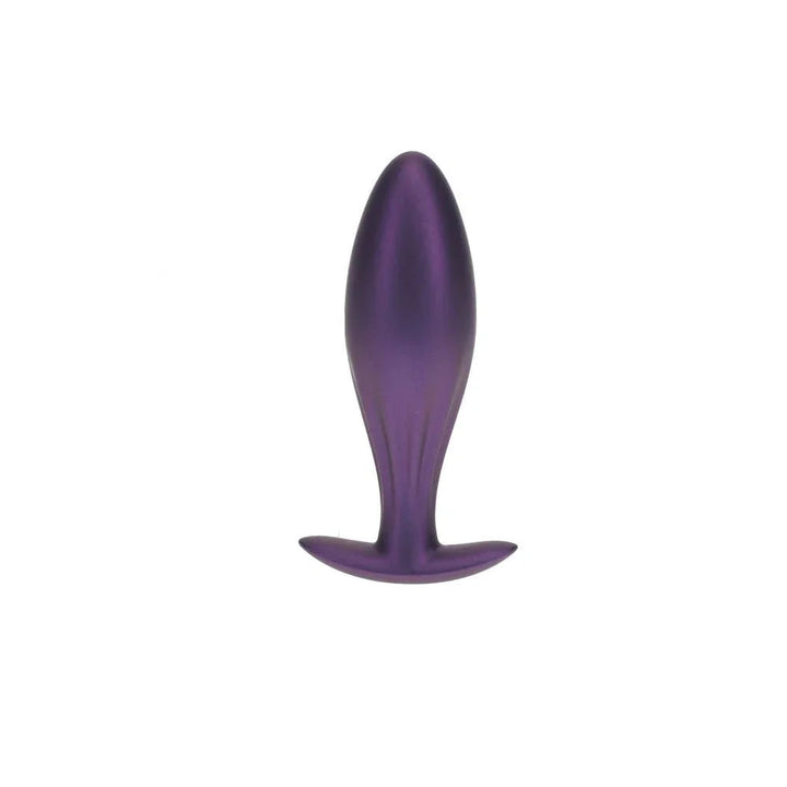 OUCH! Oval Metal Anal Plug in Metallic Purple, the plug alone on white showing its slim neck
