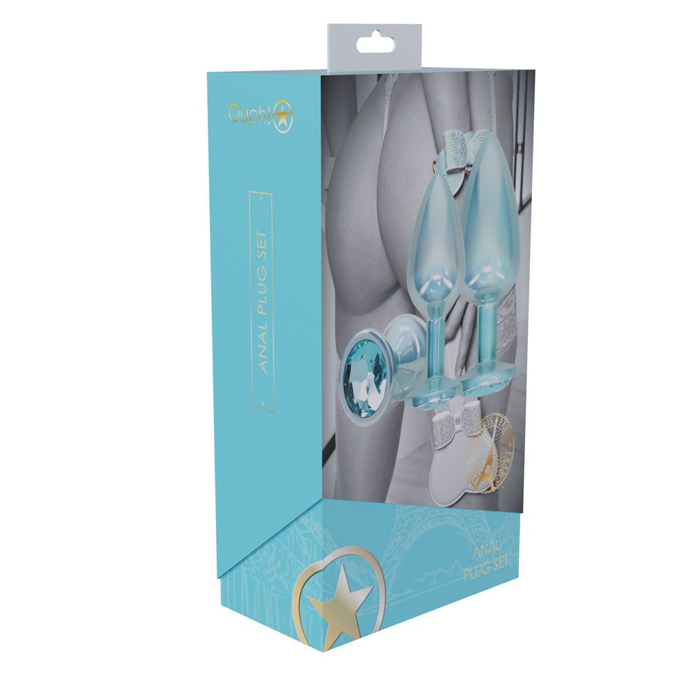 Buy OUCH! Paris Collection - Metal Anal Plug Set - Blue - Metallic Blue Butt Plugs with Gem Bases - Set of 3 Sizes – Naughtyhut NZ sex toys online. Discreet delivery & top brands.