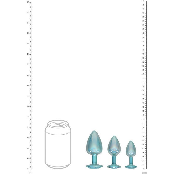 OUCH! Paris Collection - Metal Anal Plug Set - Blue - Metallic Blue Butt Plugs with Gem Bases - Set of 3 Sizes – Sex toys NZ by Naughtyhut. Discreet delivery nationwide.