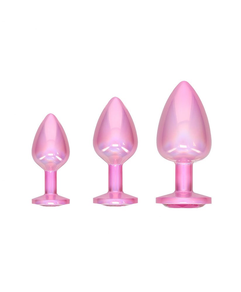 OUCH! Paris Collection - Metal Anal Plug Set - Pink - Metallic Pink Butt Plugs with Gem Bases - Set of 3 Sizes – Sex toys NZ by Naughtyhut. Discreet delivery nationwide.