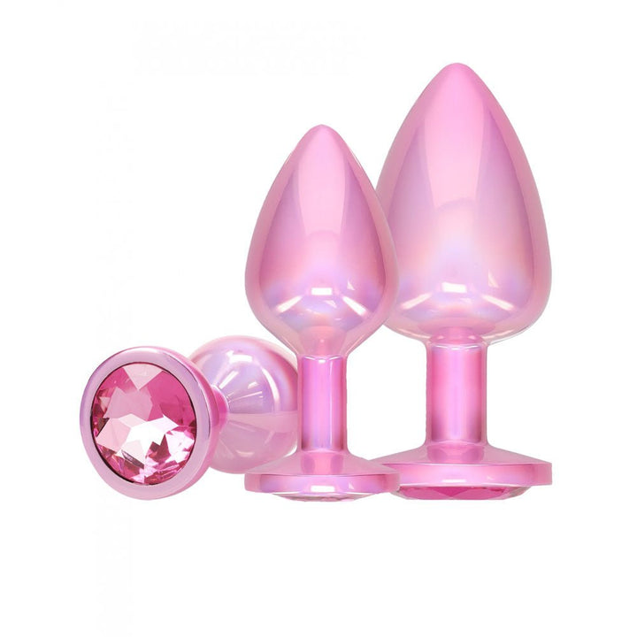 OUCH! Paris Collection - Metal Anal Plug Set - Pink - Metallic Pink Butt Plugs with Gem Bases - Set of 3 Sizes – Sex toys NZ by Naughtyhut. Discreet delivery nationwide.