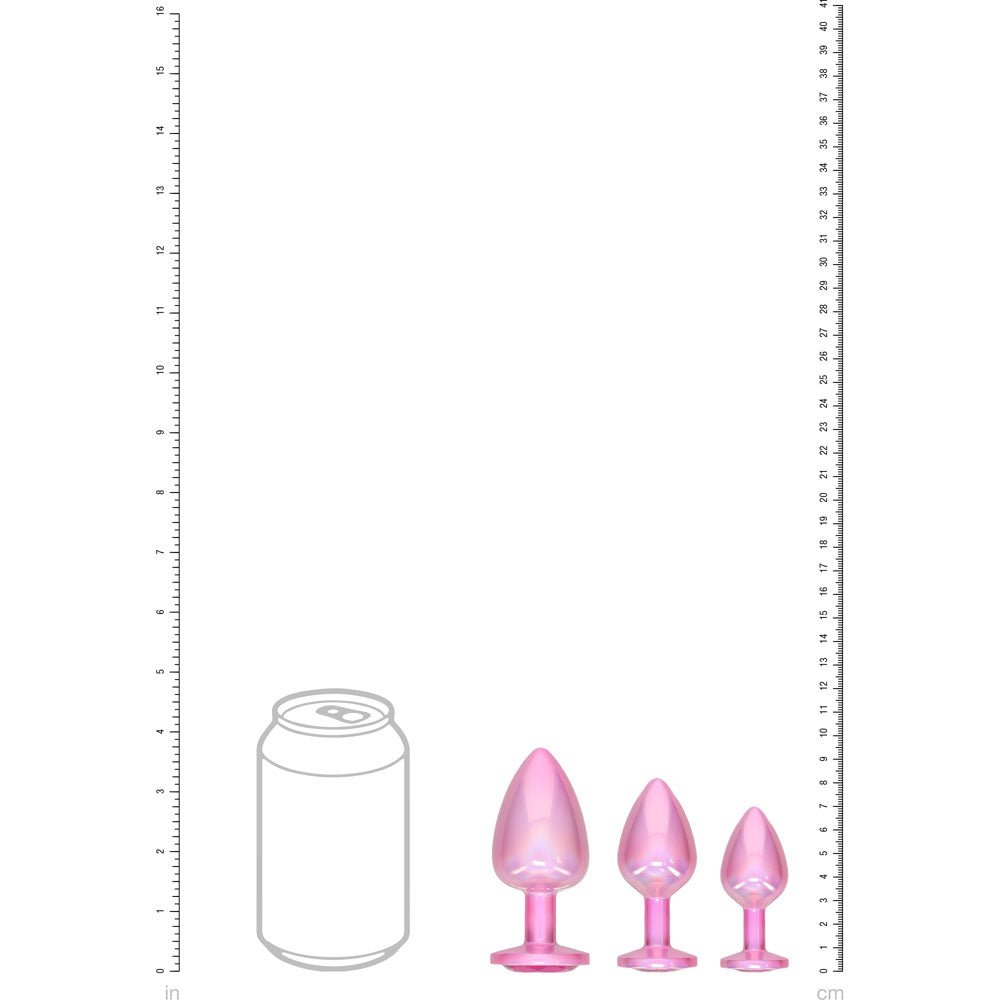 OUCH! Paris Collection - Metal Anal Plug Set - Pink - Metallic Pink Butt Plugs with Gem Bases - Set of 3 Sizes – Sex toys NZ by Naughtyhut. Discreet delivery nationwide.
