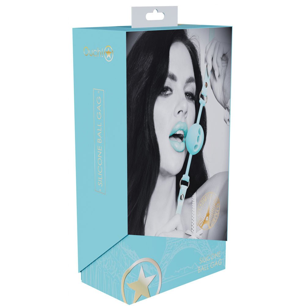 Buy OUCH! Paris Collection - Silicone Ball Gag - Baby Blue Breatheable Mouth Restraint – Naughtyhut NZ sex toys online. Discreet delivery & top brands.