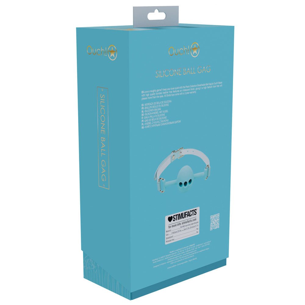 Buy OUCH! Paris Collection - Silicone Ball Gag - Baby Blue Breatheable Mouth Restraint – Naughtyhut NZ sex toys online. Discreet delivery & top brands.