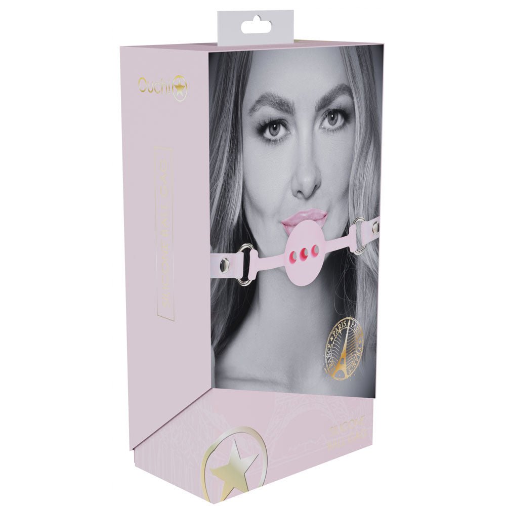 Buy OUCH! Paris Collection - Silicone Ball Gag - Pink Breatheable Mouth Restraint – Naughtyhut NZ sex toys online. Discreet delivery & top brands.