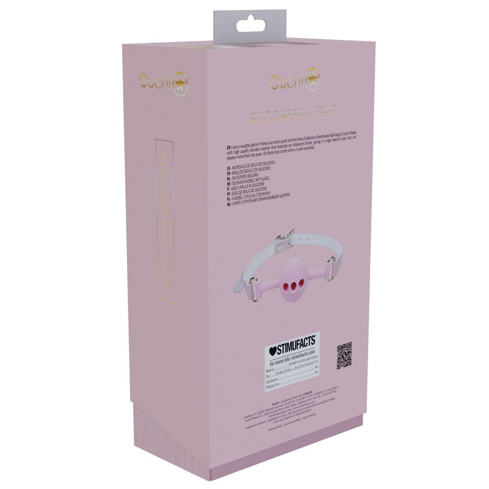 Buy OUCH! Paris Collection - Silicone Ball Gag - Pink Breatheable Mouth Restraint – Naughtyhut NZ sex toys online. Discreet delivery & top brands.
