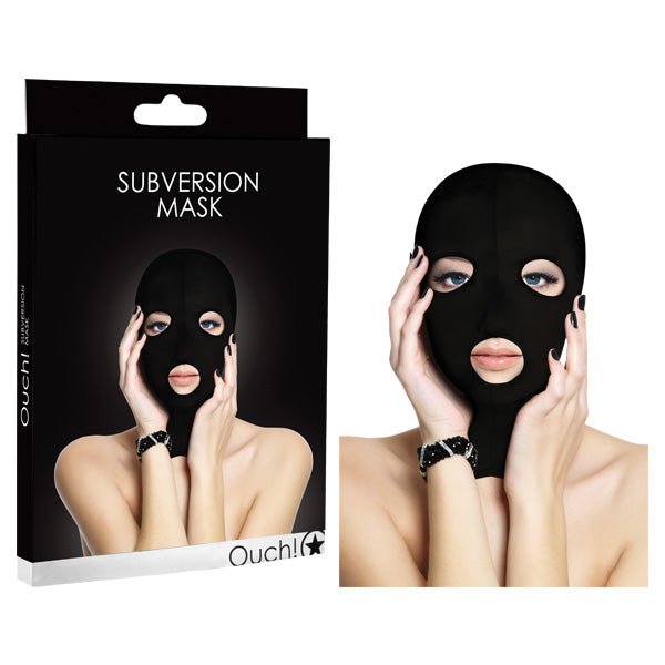 Ouch Subversion Mask - Black Hood Mask – Sex toys NZ by Naughtyhut. Discreet delivery nationwide.