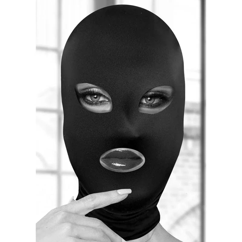 OUCH! Subversion Mask With Open Mouth - Black Hood – Sex toys NZ by Naughtyhut. Discreet delivery nationwide.
