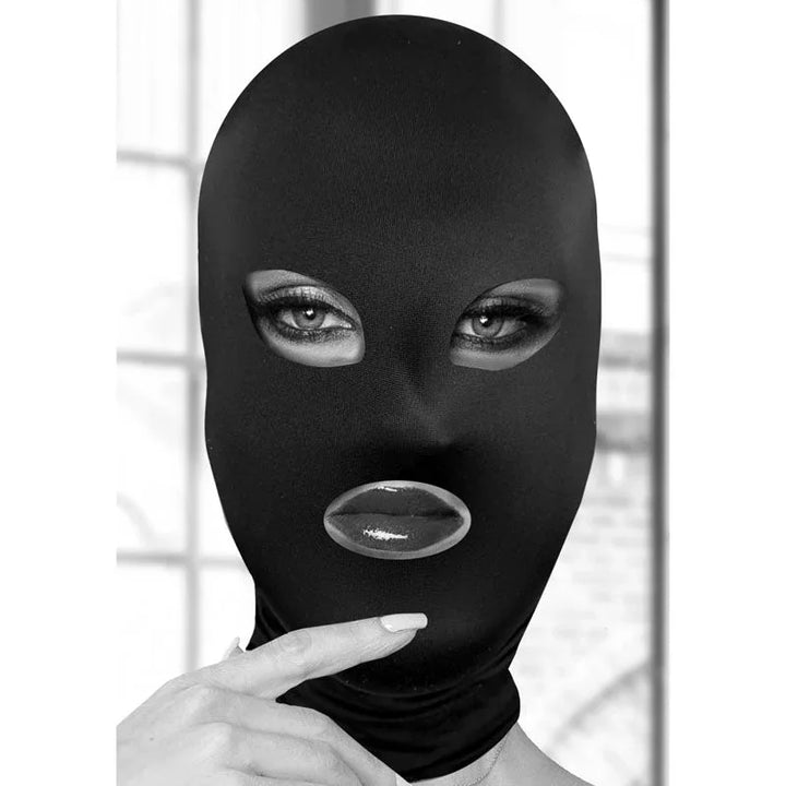 OUCH! Subversion Mask With Open Mouth - Black Hood – Sex toys NZ by Naughtyhut. Discreet delivery nationwide.