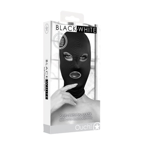 Buy OUCH! Subversion Mask With Open Mouth - Black Hood – Naughtyhut NZ sex toys online. Discreet delivery & top brands.