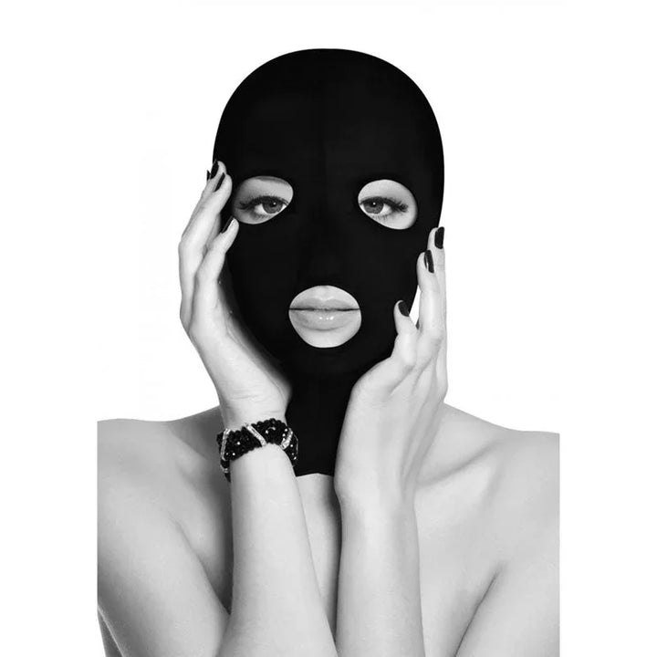 OUCH! Subversion Mask With Open Mouth - Black Hood – Sex toys NZ by Naughtyhut. Discreet delivery nationwide.