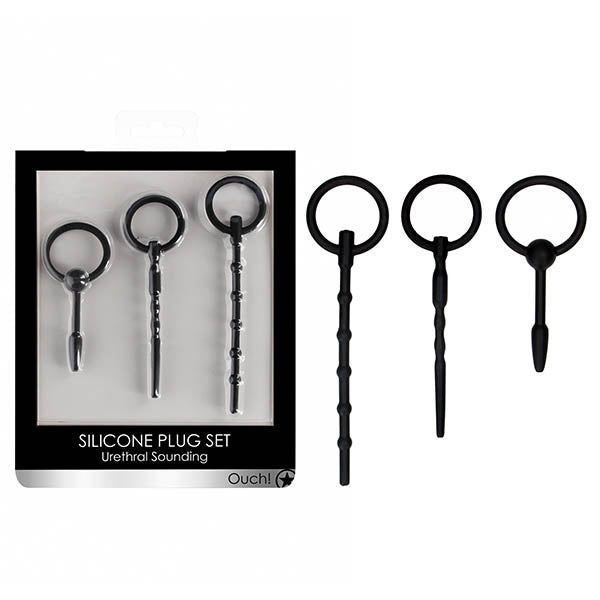Buy OUCH! Urethral Sounding Plug Set - Black - Set of 3 Sizes – Naughtyhut NZ sex toys online. Discreet delivery & top brands.