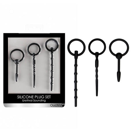 Buy OUCH! Urethral Sounding Plug Set - Black - Set of 3 Sizes – Naughtyhut NZ sex toys online. Discreet delivery & top brands.