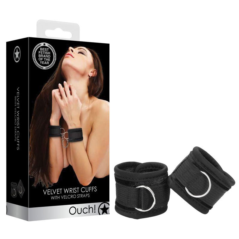 OUCH! Velvet & Velcro Adjustable Handcuffs - Black Restraints – Sex toys NZ by Naughtyhut. Discreet delivery nationwide.