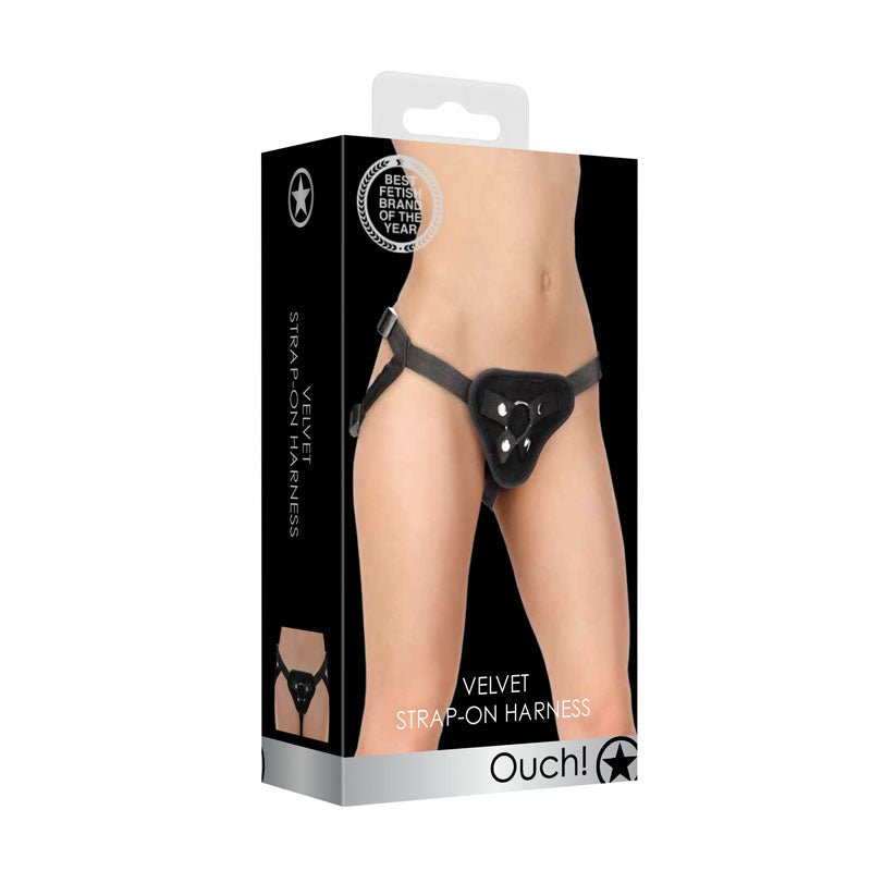 Buy OUCH! Velvet & Velcro Adjustable Harness with O - Ring - Black Strap - On Harness (No Probe Included) – Naughtyhut NZ sex toys online. Discreet delivery & top brands.