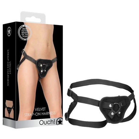 Buy OUCH! Velvet & Velcro Adjustable Harness with O - Ring - Black Strap - On Harness (No Probe Included) – Naughtyhut NZ sex toys online. Discreet delivery & top brands.