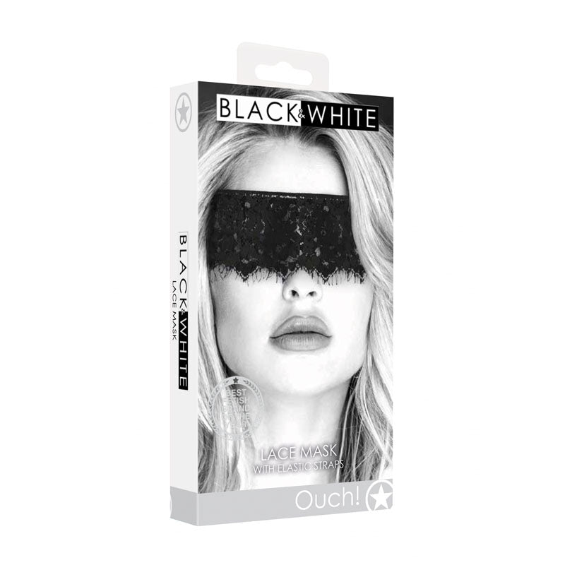 Buy OUCH! Black & White Lace Mask With Elastic Straps - Black Eye Restraint – Naughtyhut NZ sex toys online. Discreet delivery & top brands.