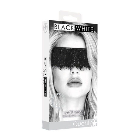 Buy OUCH! Black & White Lace Mask With Elastic Straps - Black Eye Restraint – Naughtyhut NZ sex toys online. Discreet delivery & top brands.