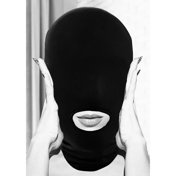 OUCH! Black & White Submission Mask - Black Hood Mask – Sex toys NZ by Naughtyhut. Discreet delivery nationwide.