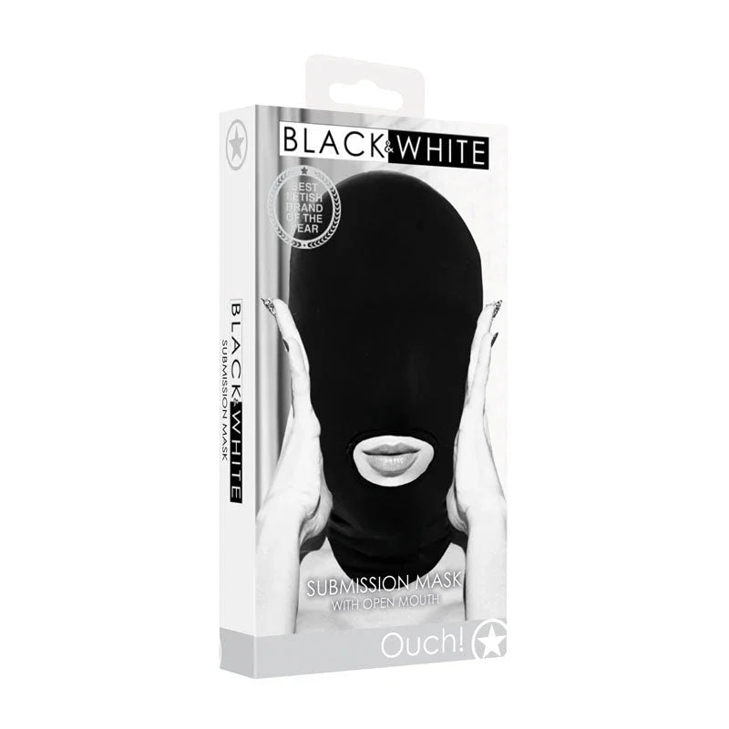 OUCH! Black & White Submission Mask - Black Hood Mask – Sex toys NZ by Naughtyhut. Discreet delivery nationwide.