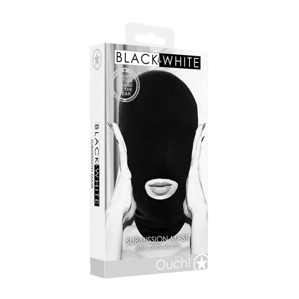 OUCH! Black & White Submission Mask - Black Hood Mask – Sex toys NZ by Naughtyhut. Discreet delivery nationwide.