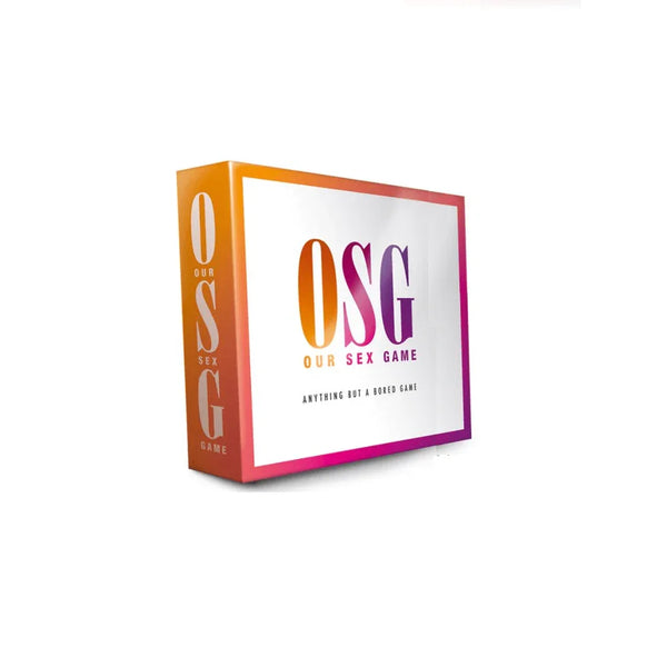 Our Sex Game OSG box, white and orange gradient cover