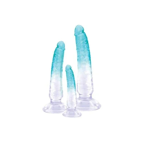 Parti Sapphire 3-in-1 kit, three clear jelly pieces with blue tips on suction bases