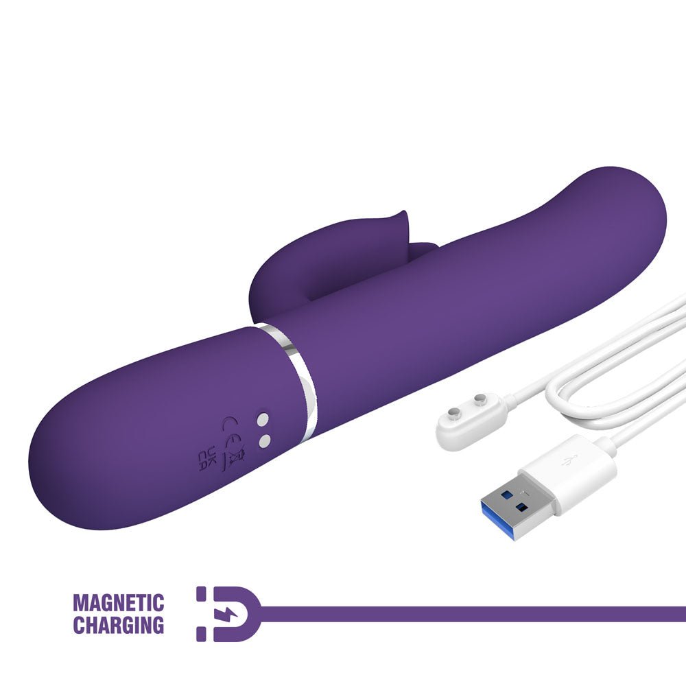 Party Up ALAN Dual Motor Vibrator - Purple - Purple 22.8 cm USB Rechargeable Vibrator with Licking Clit Stimulator and Thumping Shaft – Sex toys NZ by Naughtyhut. Discreet delivery nationwide.