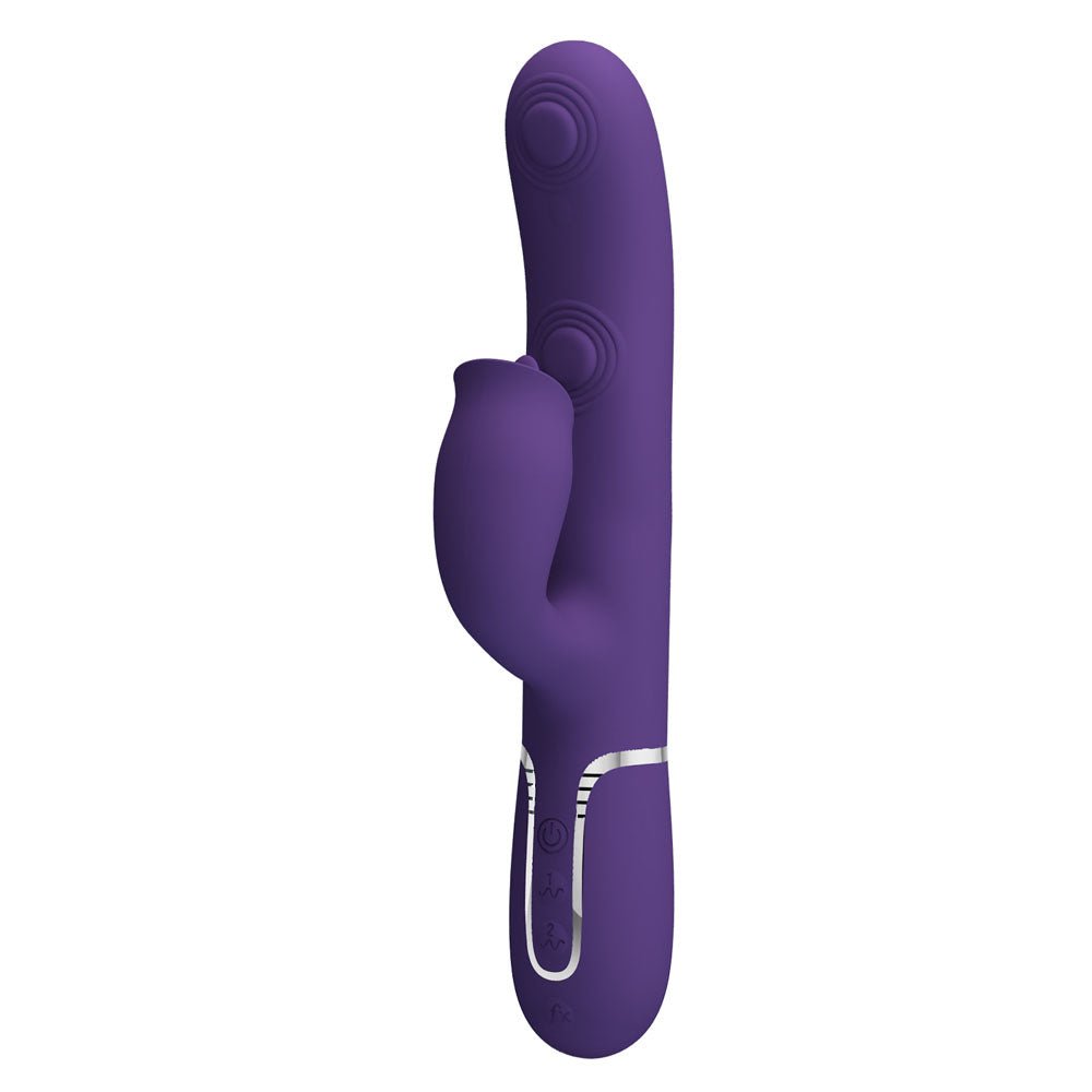 Party Up ALAN Dual Motor Vibrator - Purple - Purple 22.8 cm USB Rechargeable Vibrator with Licking Clit Stimulator and Thumping Shaft – Sex toys NZ by Naughtyhut. Discreet delivery nationwide.