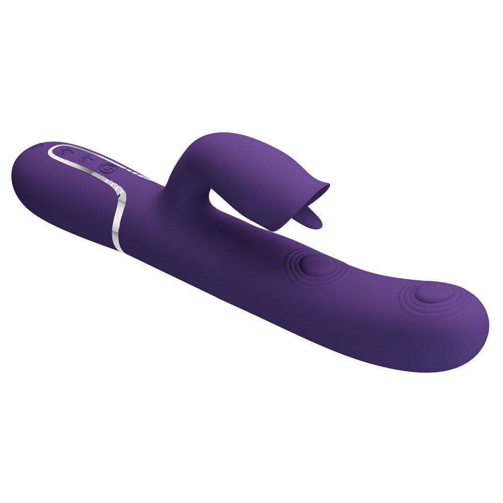 Buy Party Up ALAN Dual Motor Vibrator - Purple - Purple 22.8 cm USB Rechargeable Vibrator with Licking Clit Stimulator and Thumping Shaft – Naughtyhut NZ sex toys online. Discreet delivery & top brands.