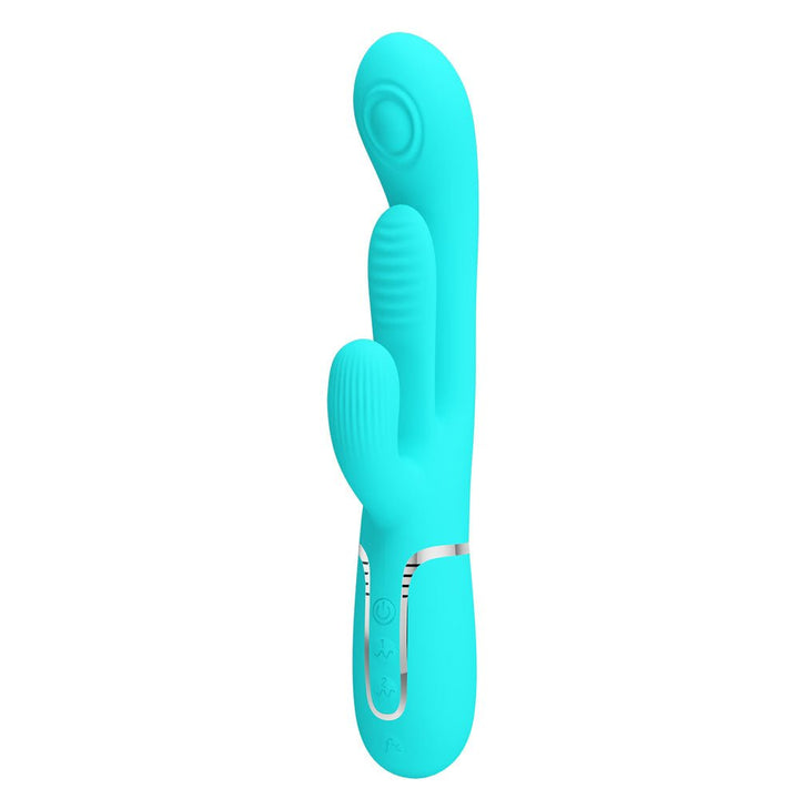 Party Up ANDY Multi Function Vibrator - Teal - Teal 22.2 cm USB Rechargeable Rabbit Vibrator with Flicking and Thumping Tip – Sex toys NZ by Naughtyhut. Discreet delivery nationwide.