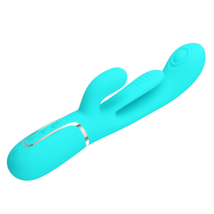 Party Up ANDY Multi Function Vibrator - Teal - Teal 22.2 cm USB Rechargeable Rabbit Vibrator with Flicking and Thumping Tip – Sex toys NZ by Naughtyhut. Discreet delivery nationwide.