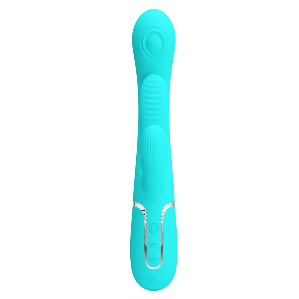 Party Up ANDY Multi Function Vibrator - Teal - Teal 22.2 cm USB Rechargeable Rabbit Vibrator with Flicking and Thumping Tip – Sex toys NZ by Naughtyhut. Discreet delivery nationwide.