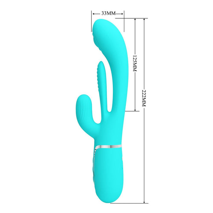Party Up ANDY Multi Function Vibrator - Teal - Teal 22.2 cm USB Rechargeable Rabbit Vibrator with Flicking and Thumping Tip – Sex toys NZ by Naughtyhut. Discreet delivery nationwide.