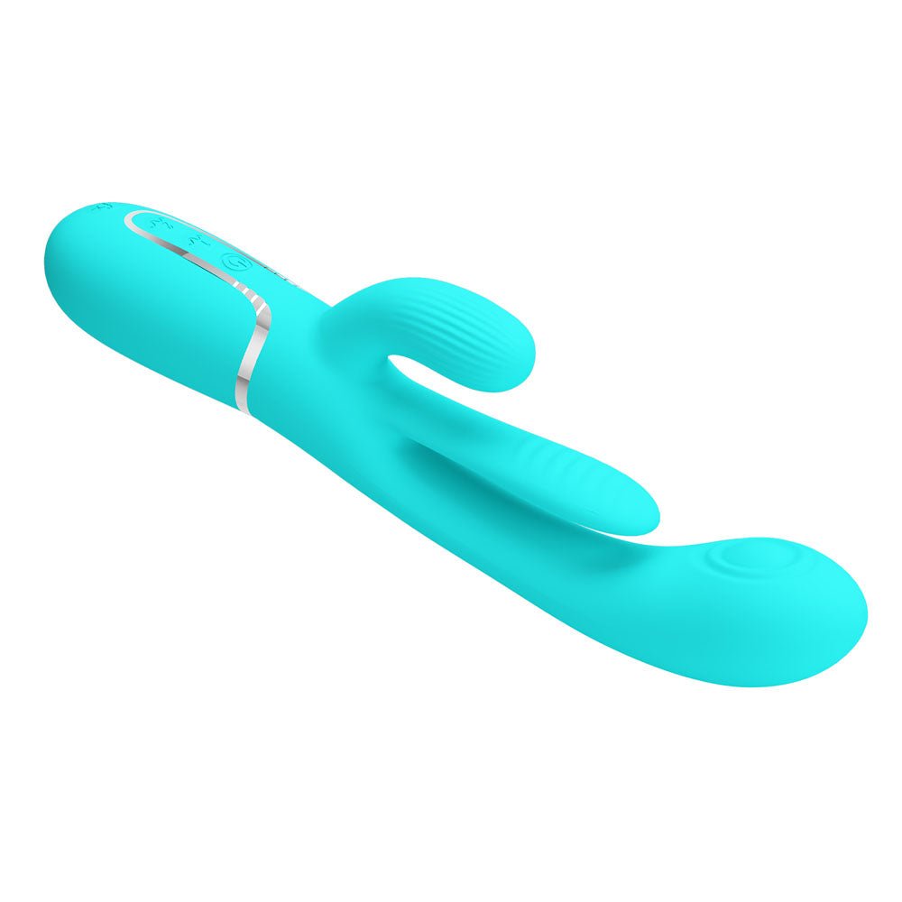 Party Up ANDY Multi Function Vibrator - Teal - Teal 22.2 cm USB Rechargeable Rabbit Vibrator with Flicking and Thumping Tip – Sex toys NZ by Naughtyhut. Discreet delivery nationwide.