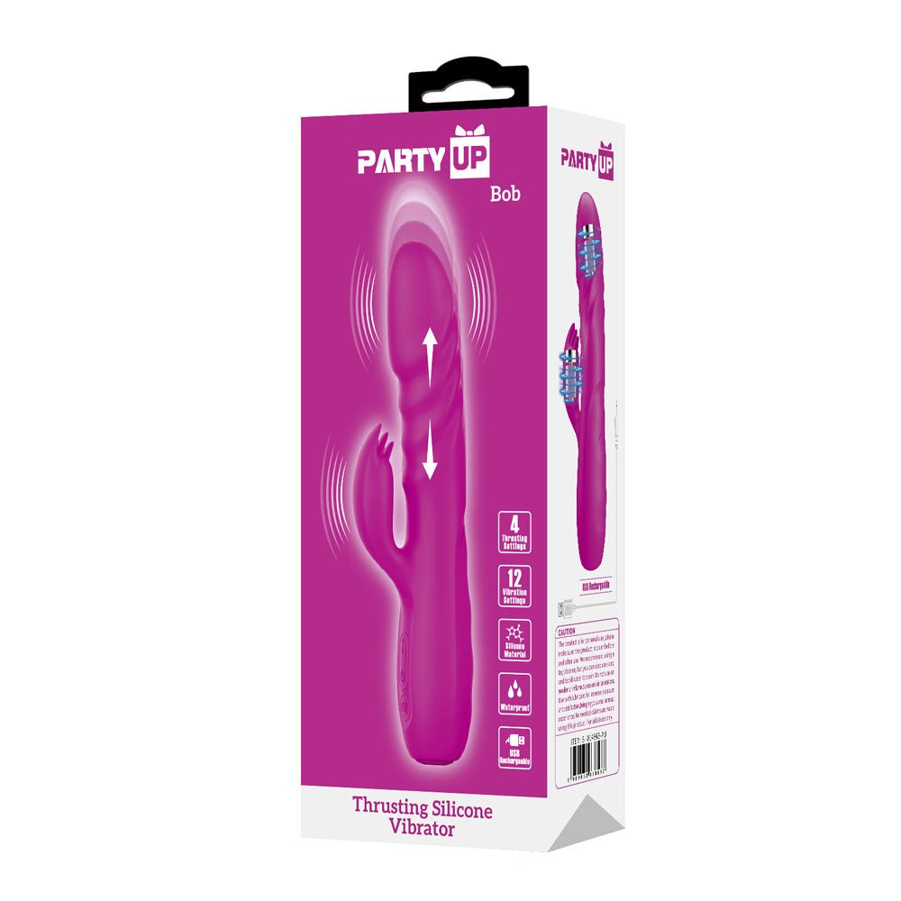 Party Up BOB Thrusting Vibe - Purple - Purple 25 cm USB Rechargeable Thrusting Rabbit Vibrator – Sex toys NZ by Naughtyhut. Discreet delivery nationwide.