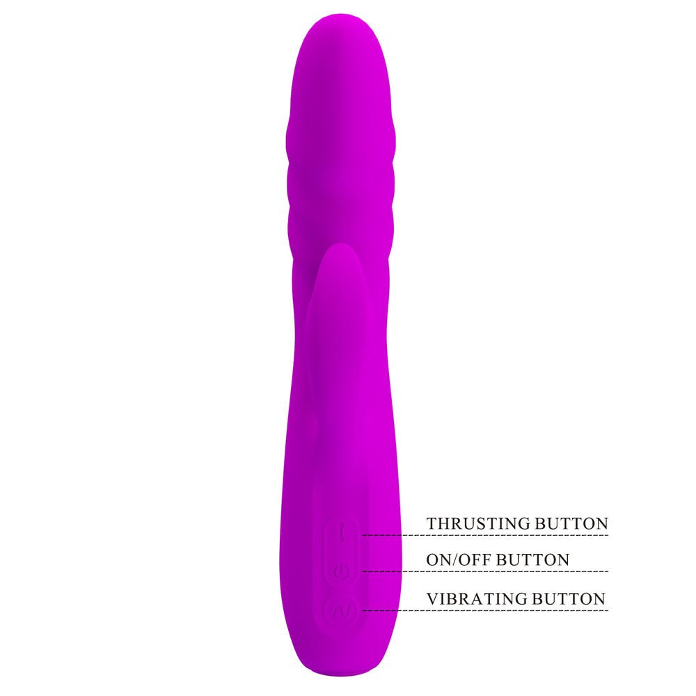 Party Up BOB Thrusting Vibe - Purple - Purple 25 cm USB Rechargeable Thrusting Rabbit Vibrator – Sex toys NZ by Naughtyhut. Discreet delivery nationwide.