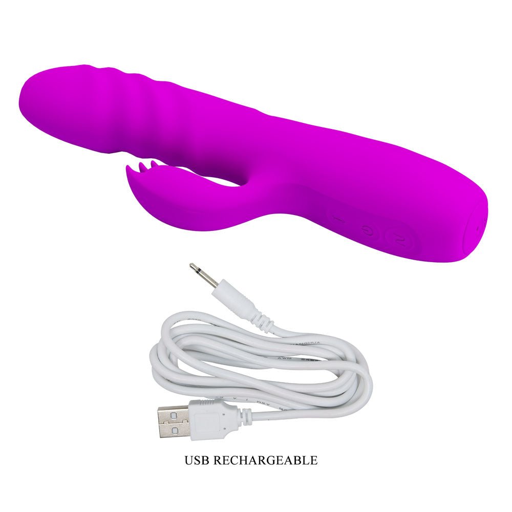 Party Up BOB Thrusting Vibe - Purple - Purple 25 cm USB Rechargeable Thrusting Rabbit Vibrator – Sex toys NZ by Naughtyhut. Discreet delivery nationwide.