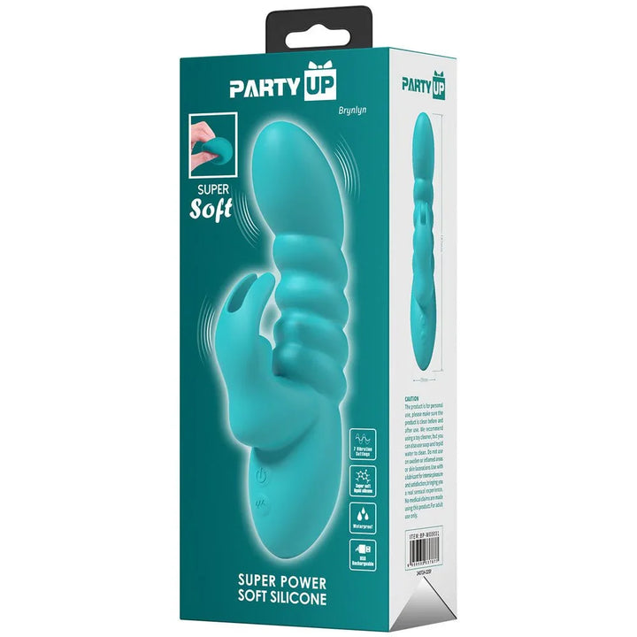 Party Up Brynlyn retail box alone, teal front panel with hanging tab