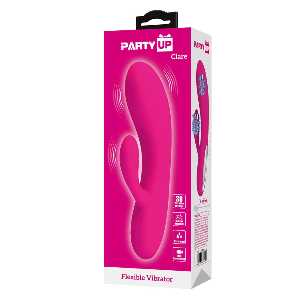 Party Up CLARE Flexible Vibe - Pink - Pink 16.9 cm USB Rechargeable Rabbit Vibrator – Sex toys NZ by Naughtyhut. Discreet delivery nationwide.