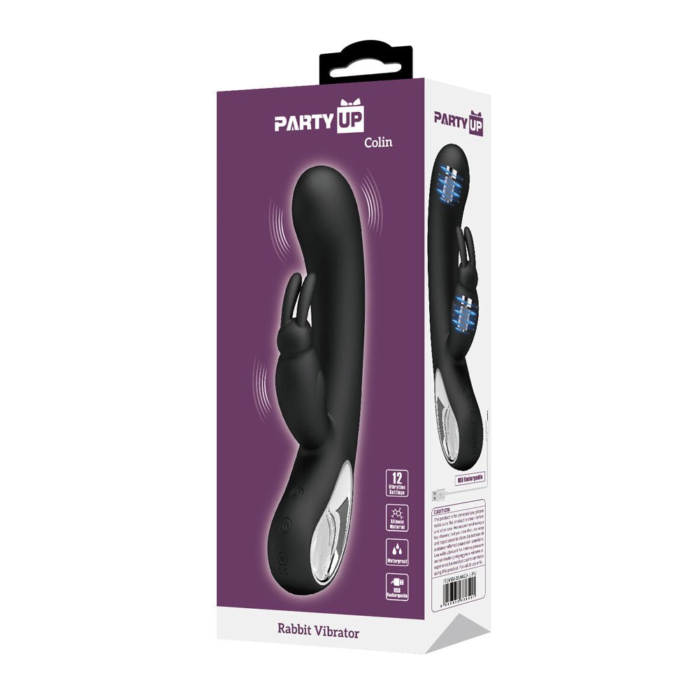Buy Party Up COLIN Rabbit Vibe - Black - Black 21 cm USB Rechargeable Rabbit Vibrator – Naughtyhut NZ sex toys online. Discreet delivery & top brands.