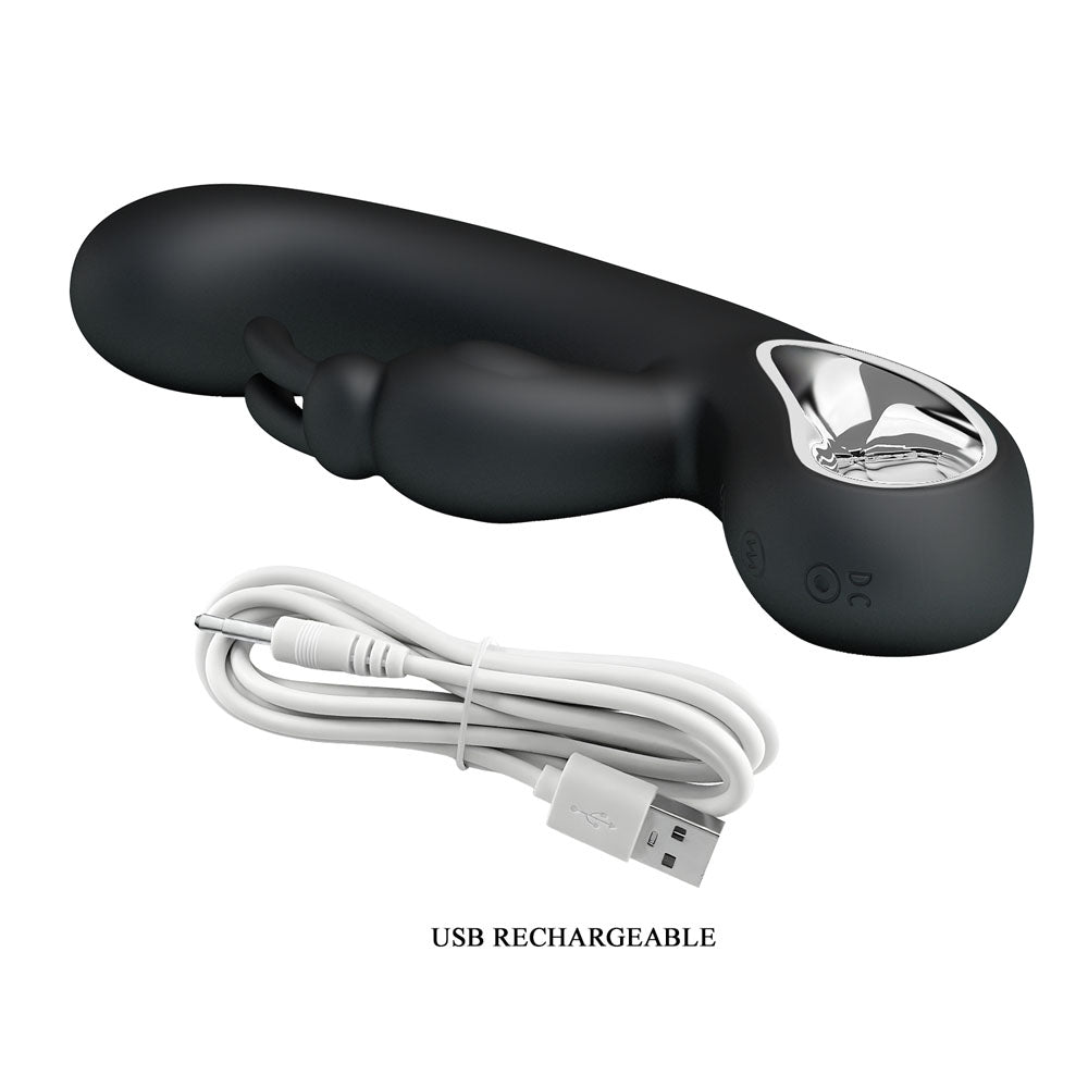 Party Up COLIN Rabbit Vibe - Black - Black 21 cm USB Rechargeable Rabbit Vibrator – Sex toys NZ by Naughtyhut. Discreet delivery nationwide.