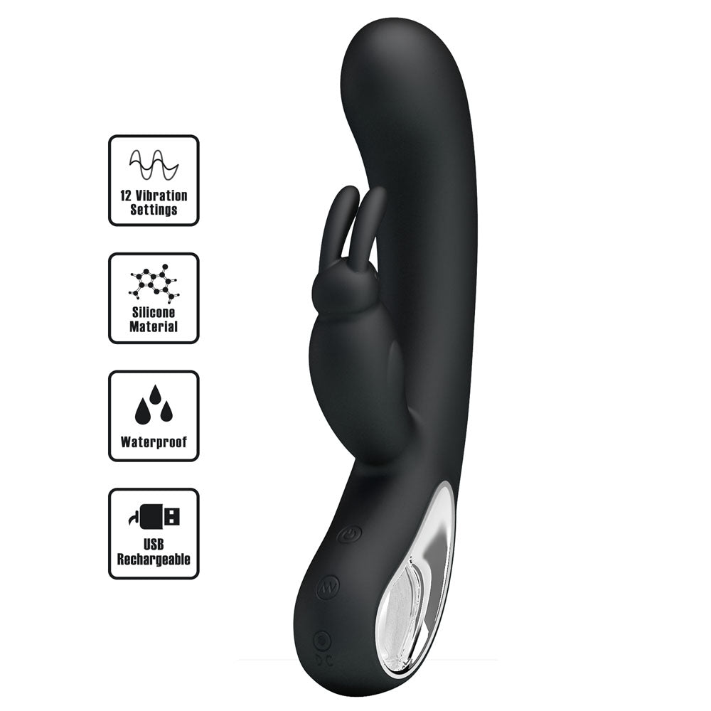Party Up COLIN Rabbit Vibe - Black - Black 21 cm USB Rechargeable Rabbit Vibrator – Sex toys NZ by Naughtyhut. Discreet delivery nationwide.